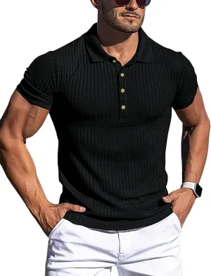 LOGEEYAR Men's Slim Fit Muscle Polo Shirts - Short Sleeve Ribbed Stylish Tees for Casual Everyday Wear
