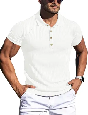 LOGEEYAR Men's Slim Fit Muscle Polo Shirts - Short Sleeve Ribbed Stylish Tees for Casual Everyday Wear