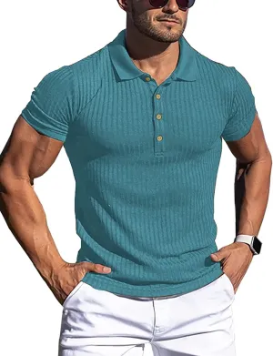 LOGEEYAR Men's Slim Fit Muscle Polo Shirts - Short Sleeve Ribbed Stylish Tees for Casual Everyday Wear
