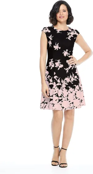 London Times Women's Cap Sleeve Fit and Flare-Elegant Summer Cocktail Graduation Garden Party Wedding Guest Dress