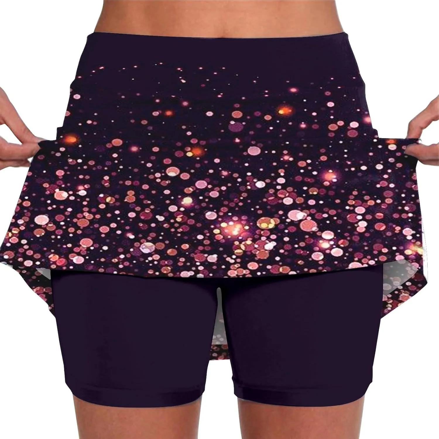 Long Golf Skirts for Women with Shorts Black Mini Skirt with Slit Low Rise Biker Shorts Women Tummy Control Plus