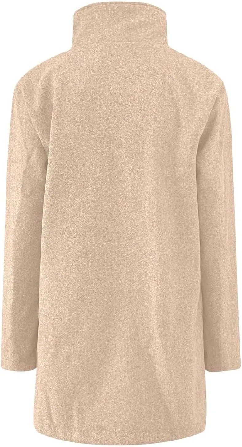 Long Pea Coats for Women Winter Stand Collar Single Breasted Wool Trench Coats Wool Blend Peacoat Thicken Blazer Jacket
