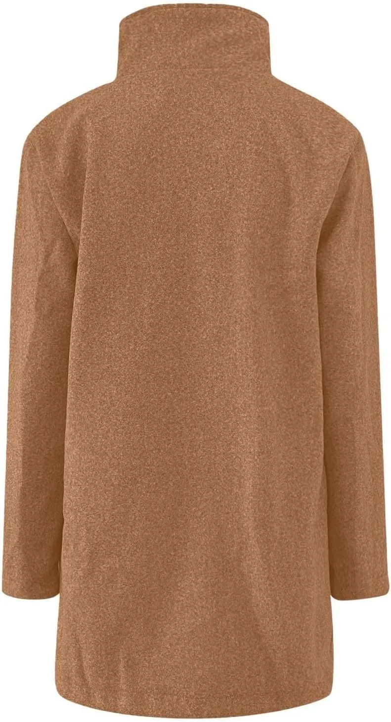 Long Pea Coats for Women Winter Stand Collar Single Breasted Wool Trench Coats Wool Blend Peacoat Thicken Blazer Jacket