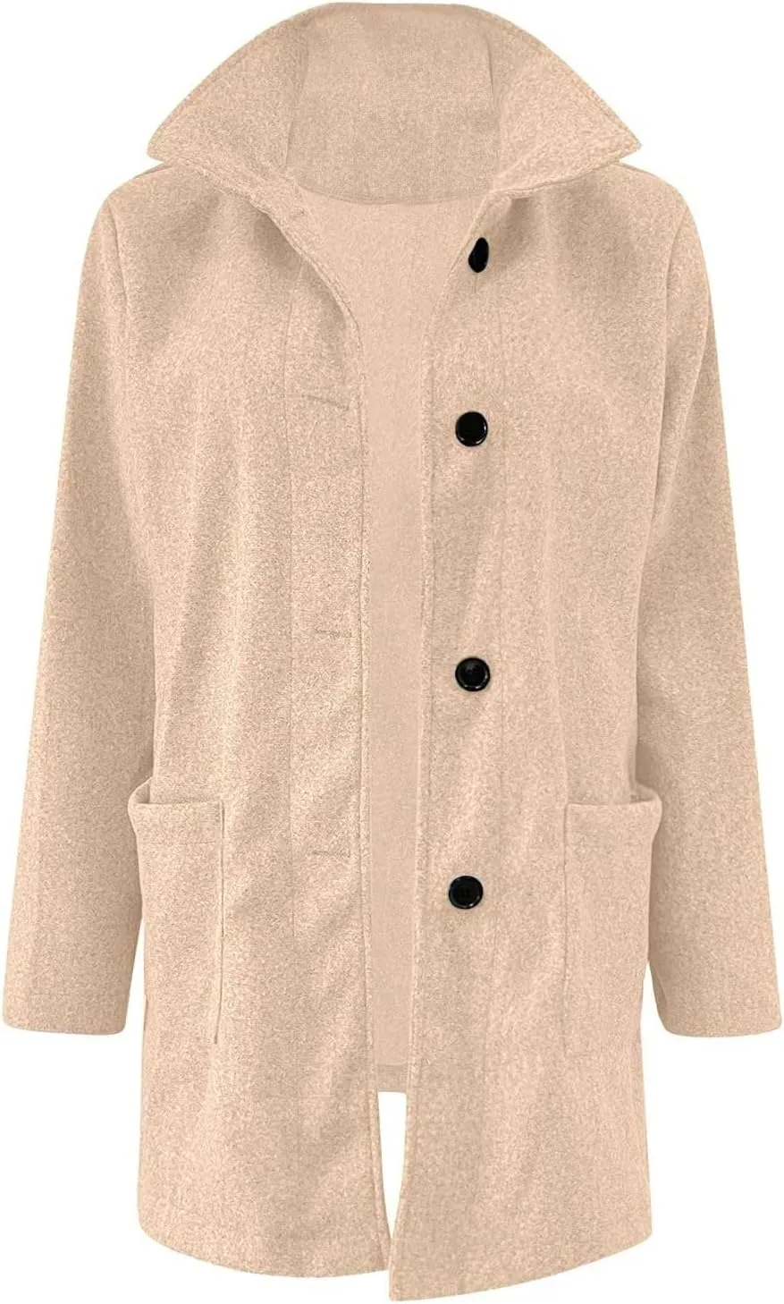 Long Pea Coats for Women Winter Stand Collar Single Breasted Wool Trench Coats Wool Blend Peacoat Thicken Blazer Jacket