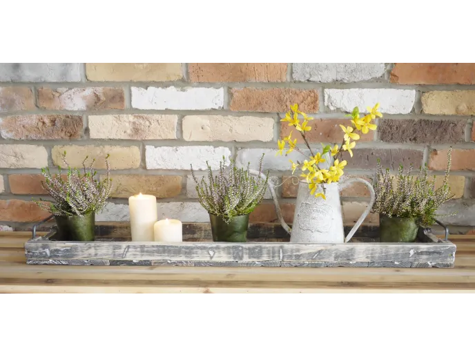 Long rustic tray with handles