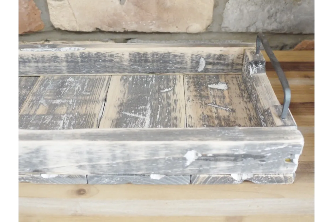 Long rustic tray with handles
