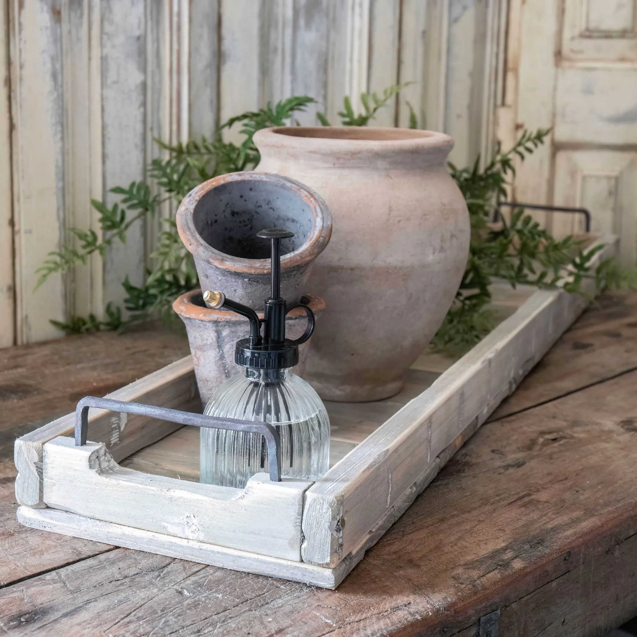 Long rustic tray with handles