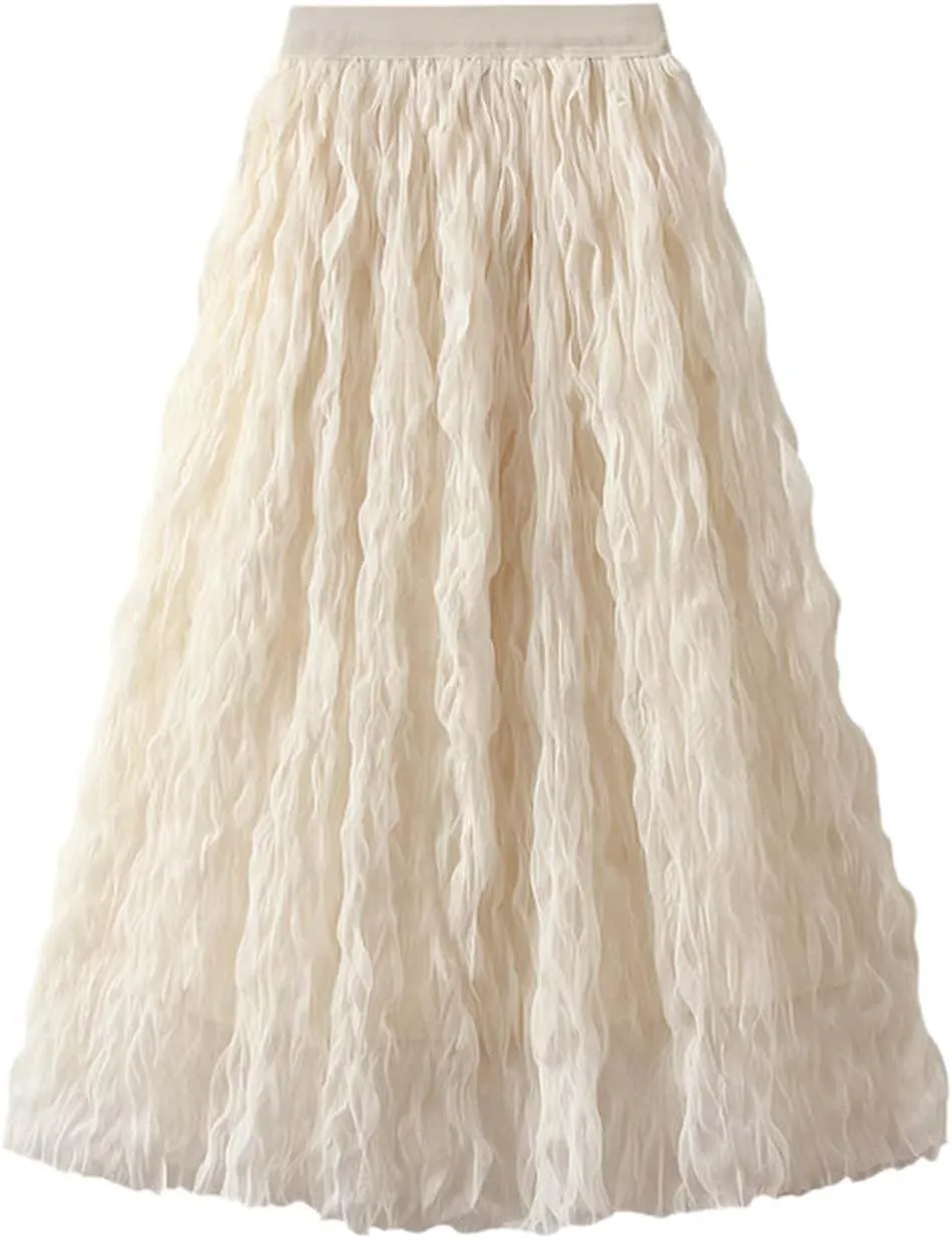 Long Tulle Skirt High Waist Loose A Line For Women Boho Flare/Irregular Flowy Elegant For Parties/Everyday Wear Summer