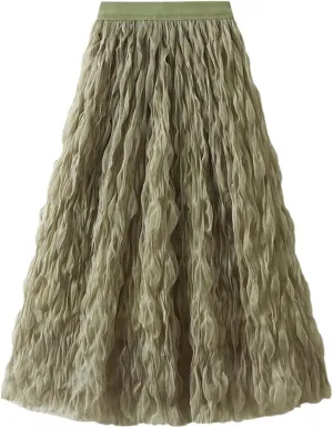 Long Tulle Skirt High Waist Loose A Line For Women Boho Flare/Irregular Flowy Elegant For Parties/Everyday Wear Summer