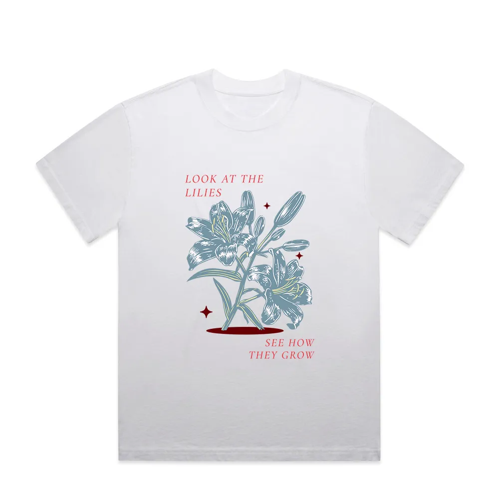Look at the Lilies Heavy Oversized Tee  Faded White