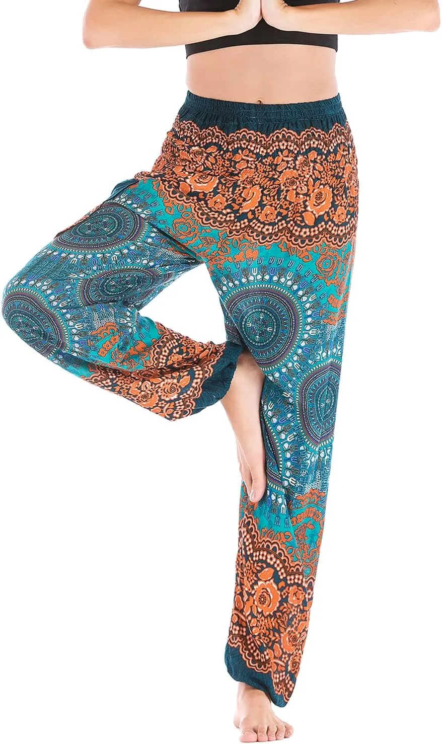 Lu's Chic Women's Boho Yoga Pants Pocket Harem Hippie Pants Bohemian Pocket Pants
