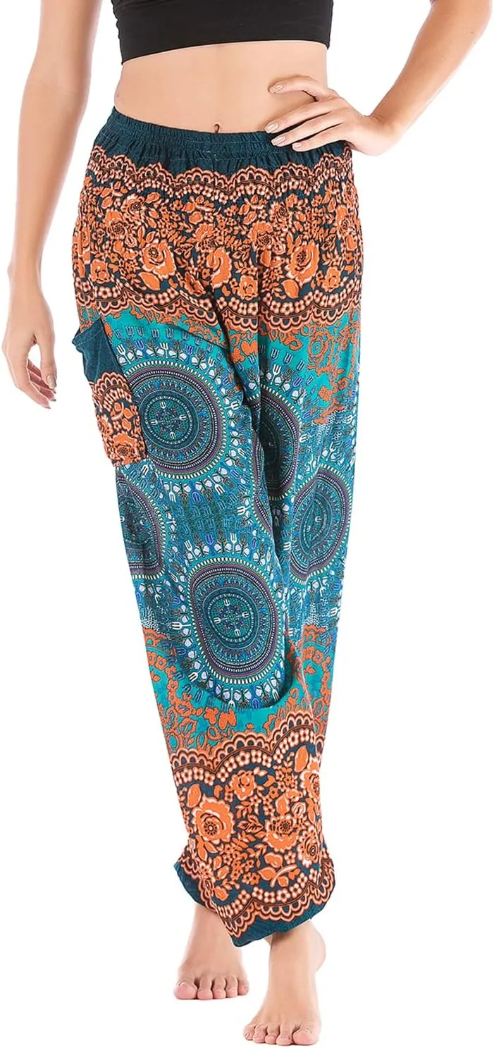 Lu's Chic Women's Boho Yoga Pants Pocket Harem Hippie Pants Bohemian Pocket Pants