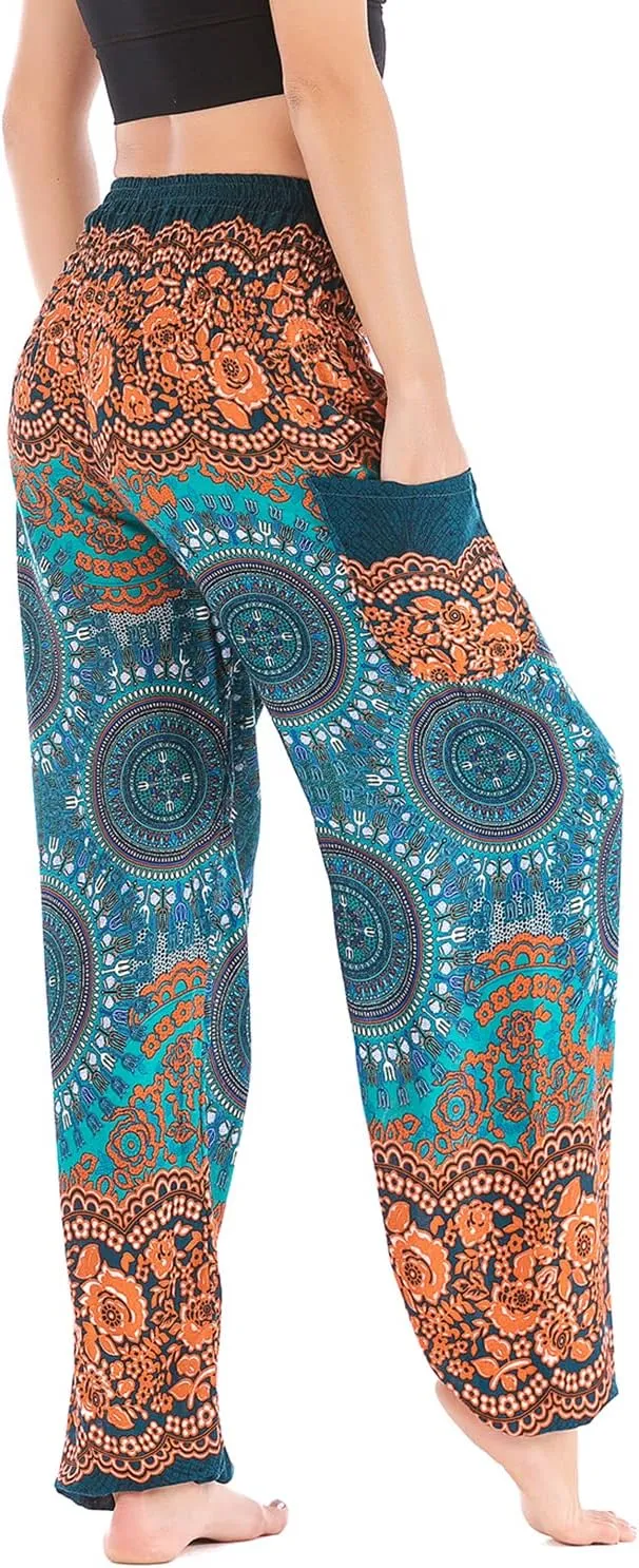 Lu's Chic Women's Boho Yoga Pants Pocket Harem Hippie Pants Bohemian Pocket Pants
