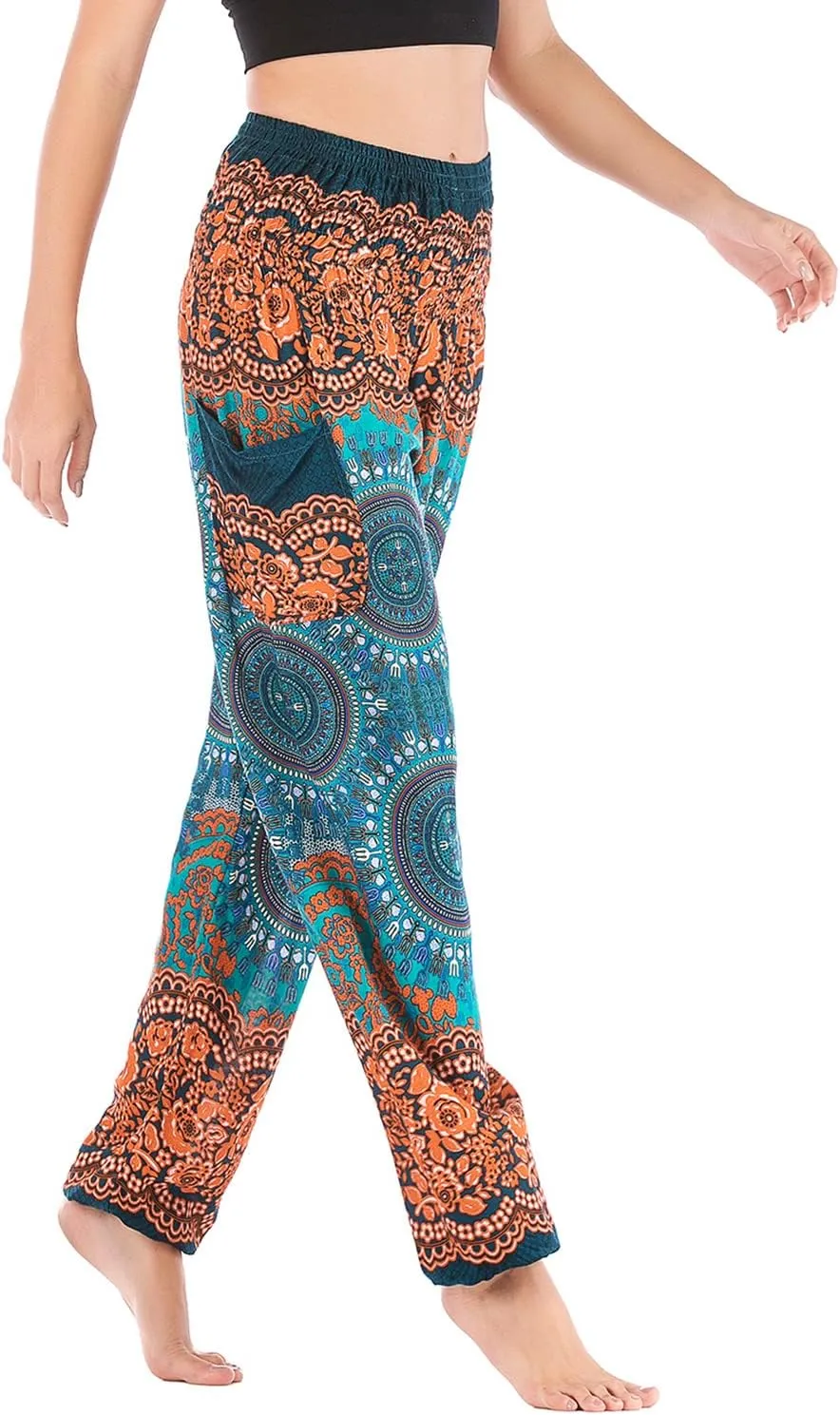 Lu's Chic Women's Boho Yoga Pants Pocket Harem Hippie Pants Bohemian Pocket Pants
