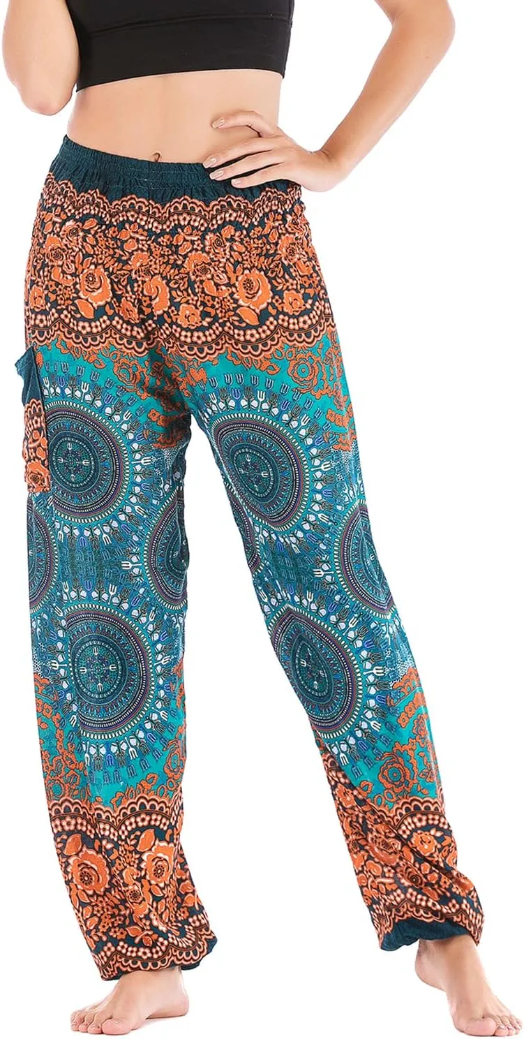 Lu's Chic Women's Boho Yoga Pants Pocket Harem Hippie Pants Bohemian Pocket Pants