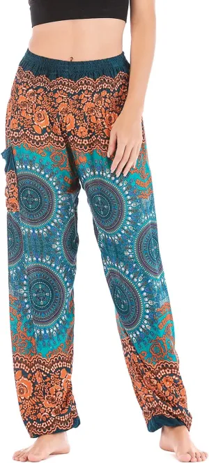 Lu's Chic Women's Boho Yoga Pants Pocket Harem Hippie Pants Bohemian Pocket Pants