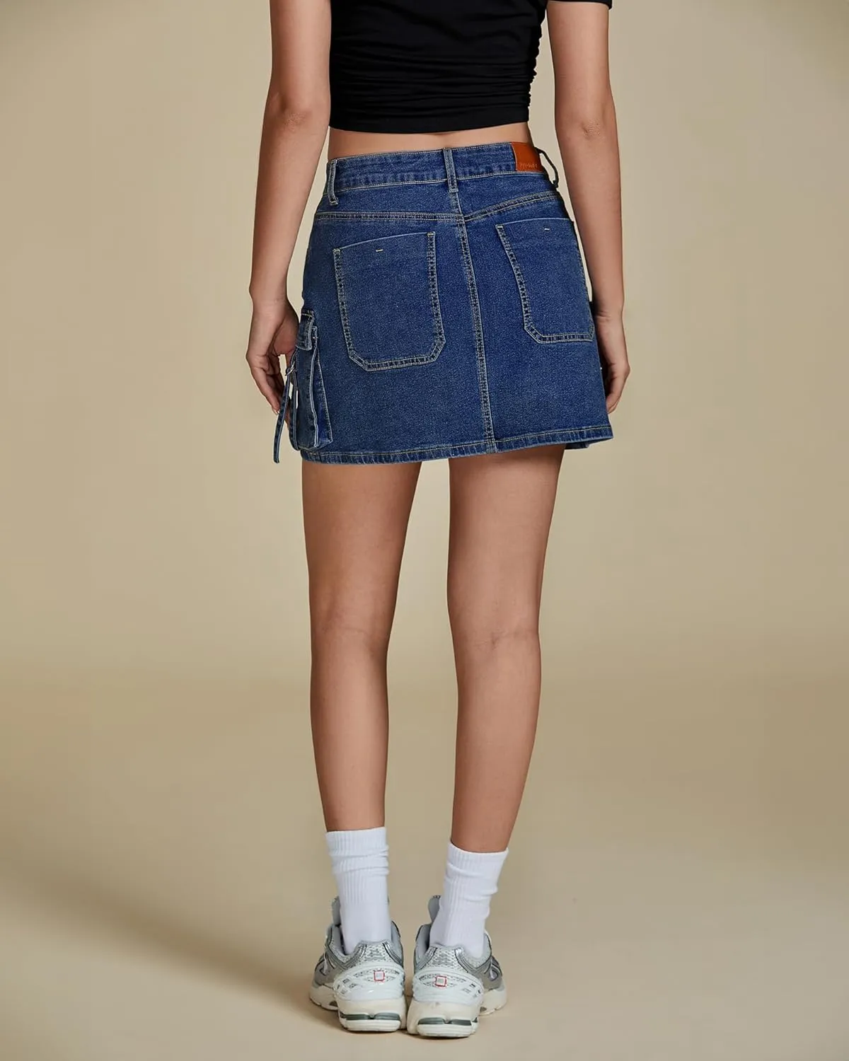 luvamia Jean Skirts for Women Denim Stretchy Cargo High Waisted Trendy Y2K Mini Skirt with Utility Pockets