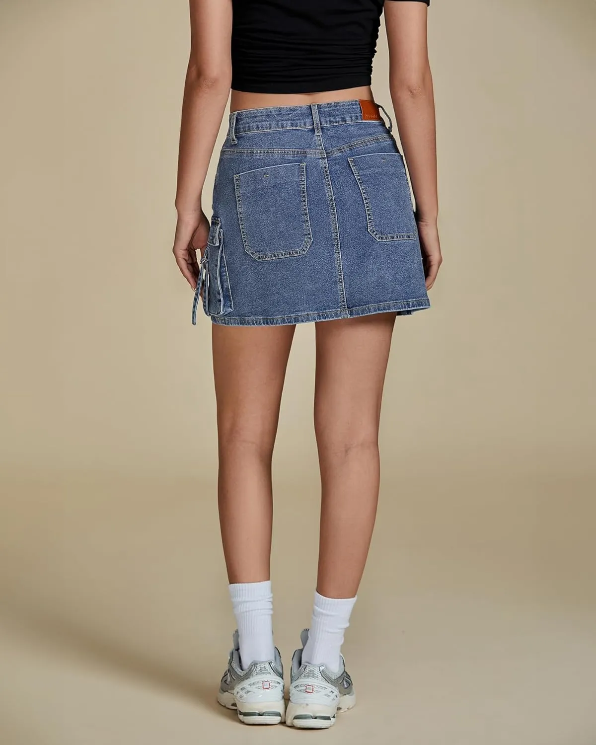 luvamia Jean Skirts for Women Denim Stretchy Cargo High Waisted Trendy Y2K Mini Skirt with Utility Pockets