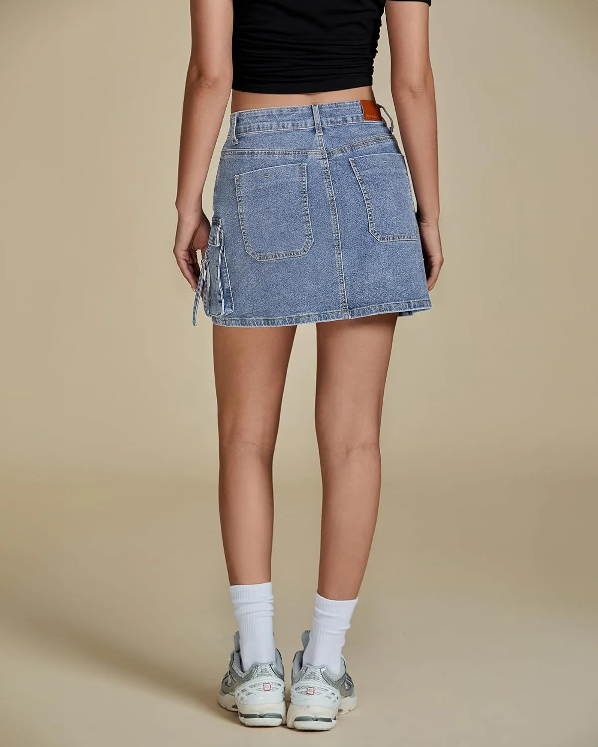 luvamia Jean Skirts for Women Denim Stretchy Cargo High Waisted Trendy Y2K Mini Skirt with Utility Pockets
