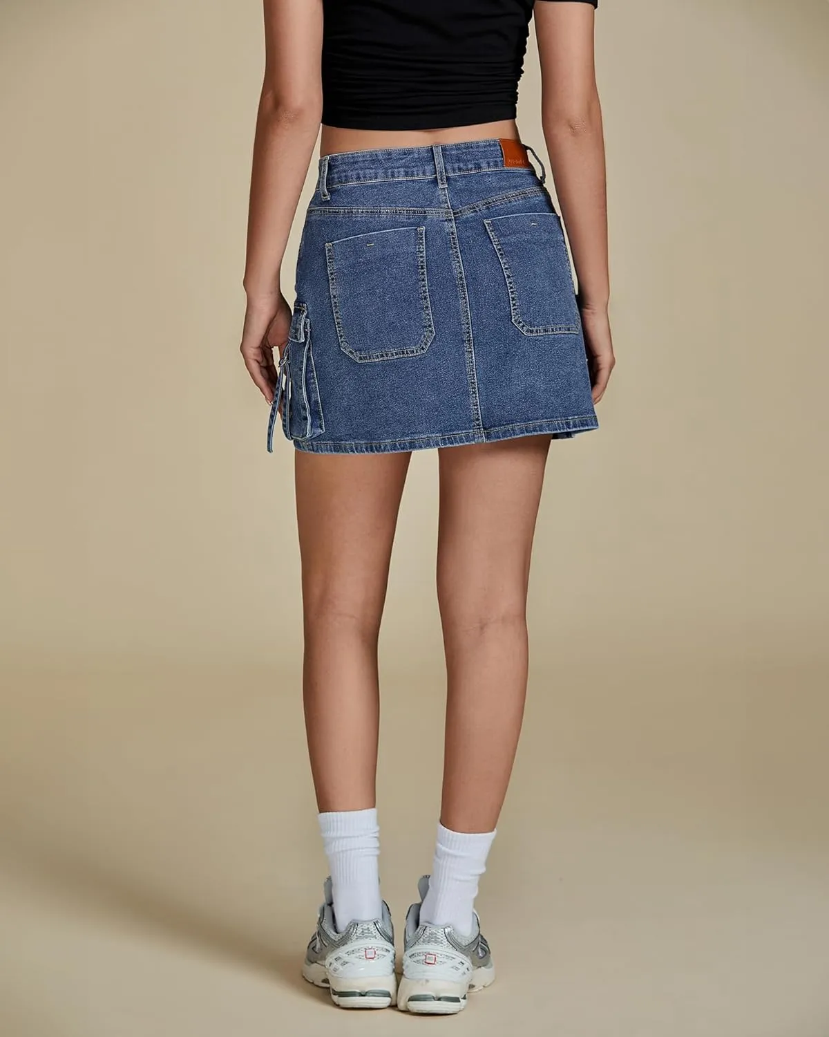 luvamia Jean Skirts for Women Denim Stretchy Cargo High Waisted Trendy Y2K Mini Skirt with Utility Pockets