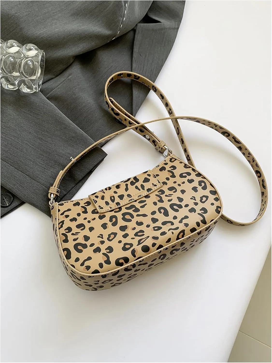 MakeMeChic Women's Leopard PU Leather Underarm Shoulder Bags Top Handle Satchel Handbag