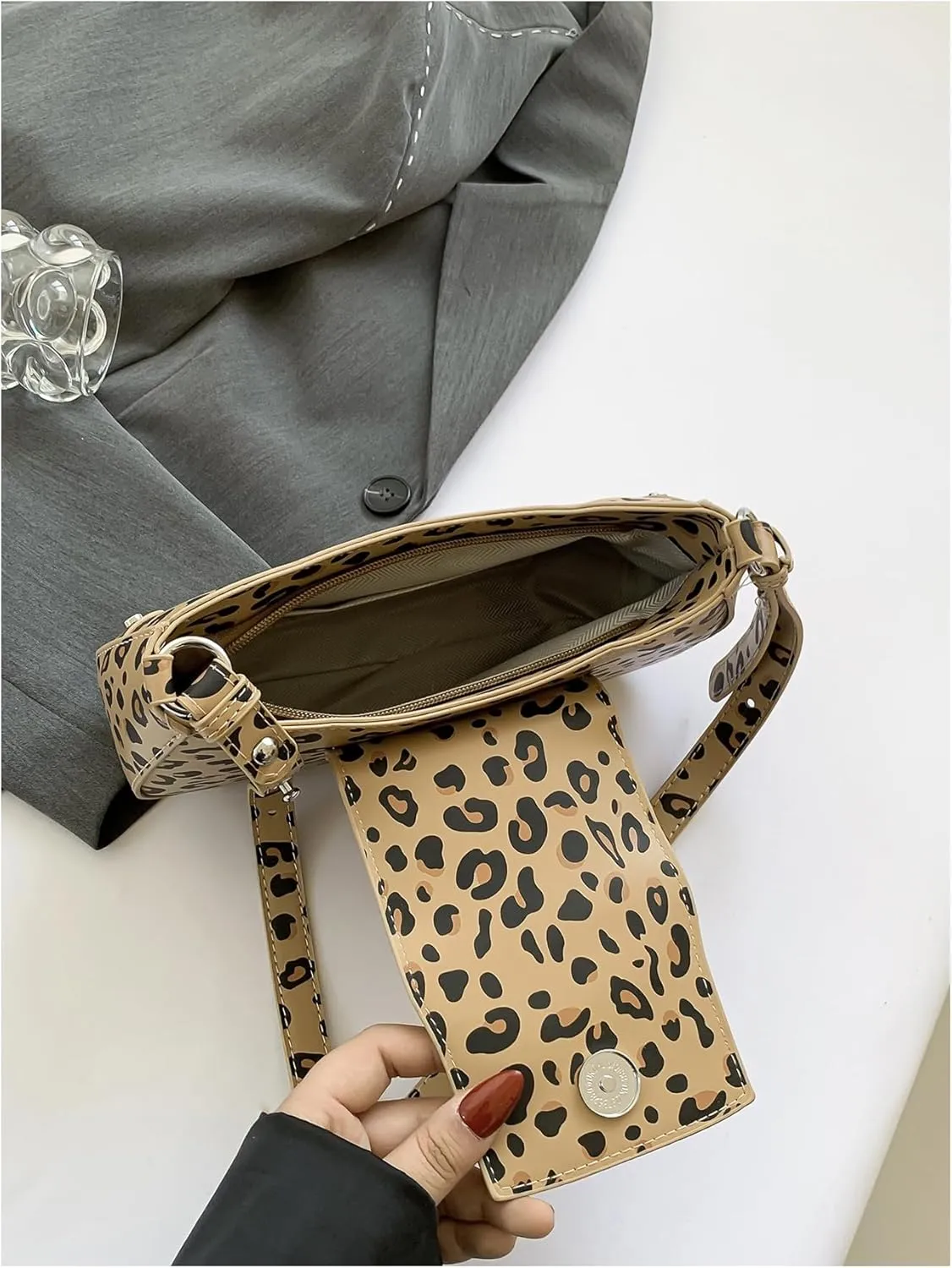 MakeMeChic Women's Leopard PU Leather Underarm Shoulder Bags Top Handle Satchel Handbag