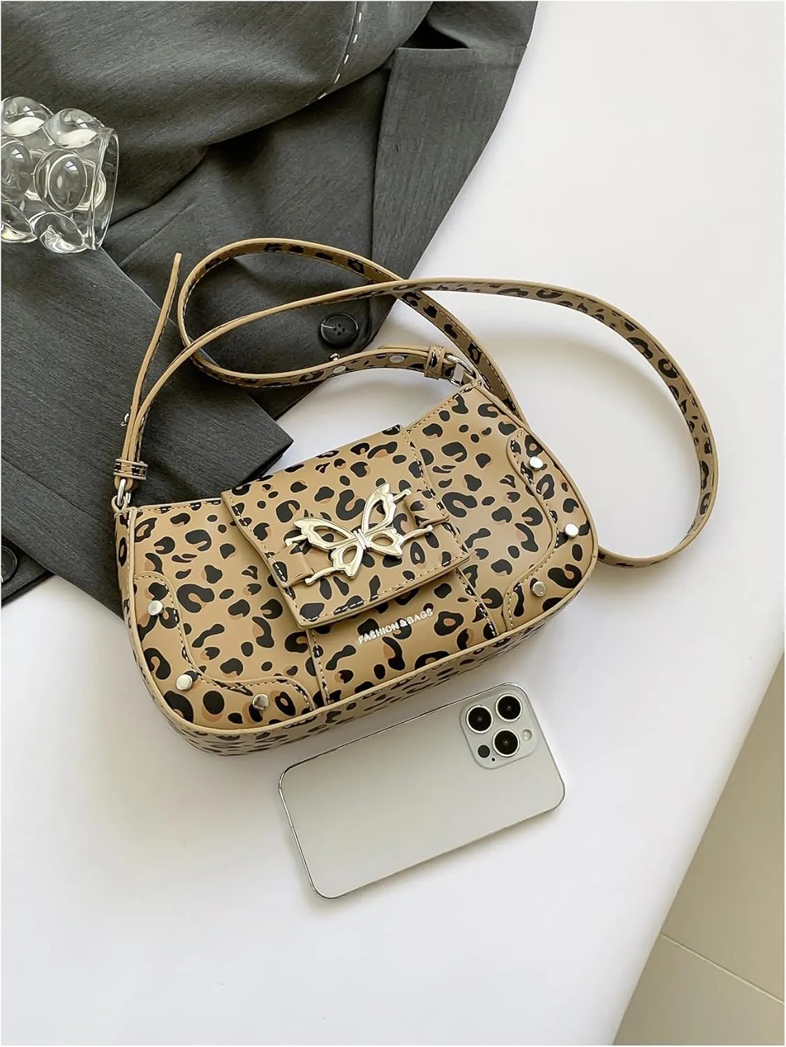 MakeMeChic Women's Leopard PU Leather Underarm Shoulder Bags Top Handle Satchel Handbag