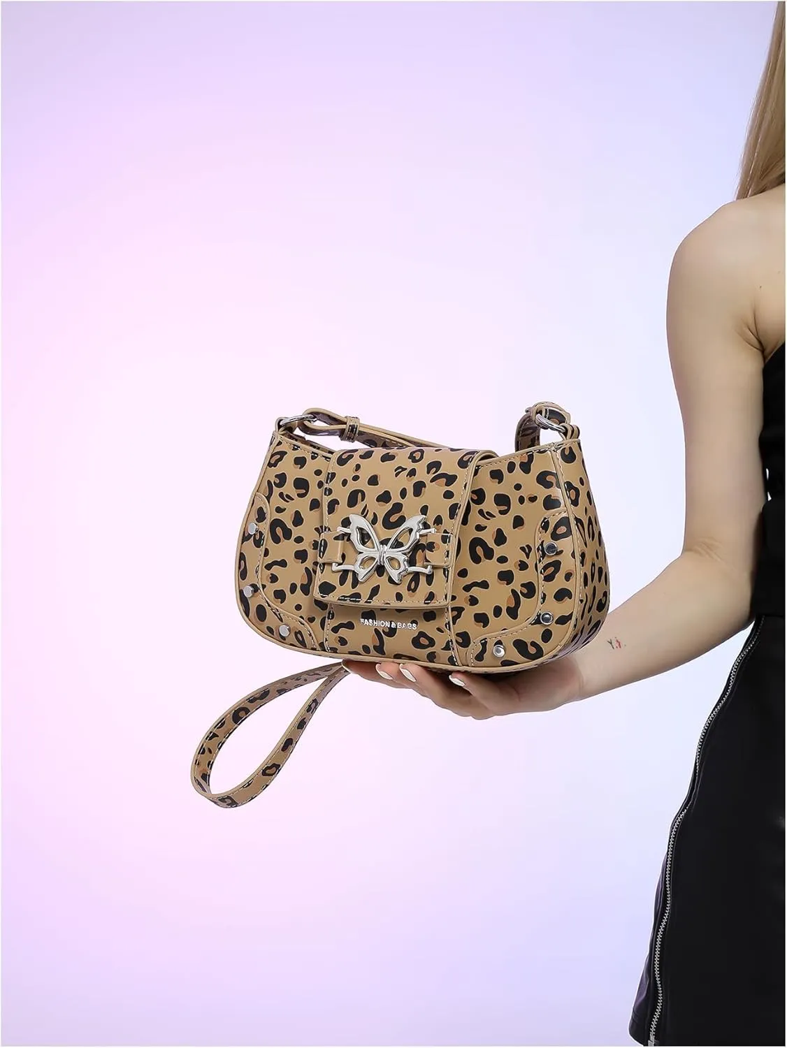 MakeMeChic Women's Leopard PU Leather Underarm Shoulder Bags Top Handle Satchel Handbag