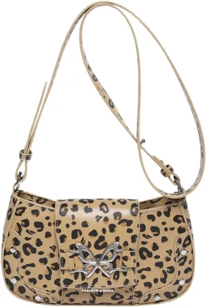 MakeMeChic Women's Leopard PU Leather Underarm Shoulder Bags Top Handle Satchel Handbag