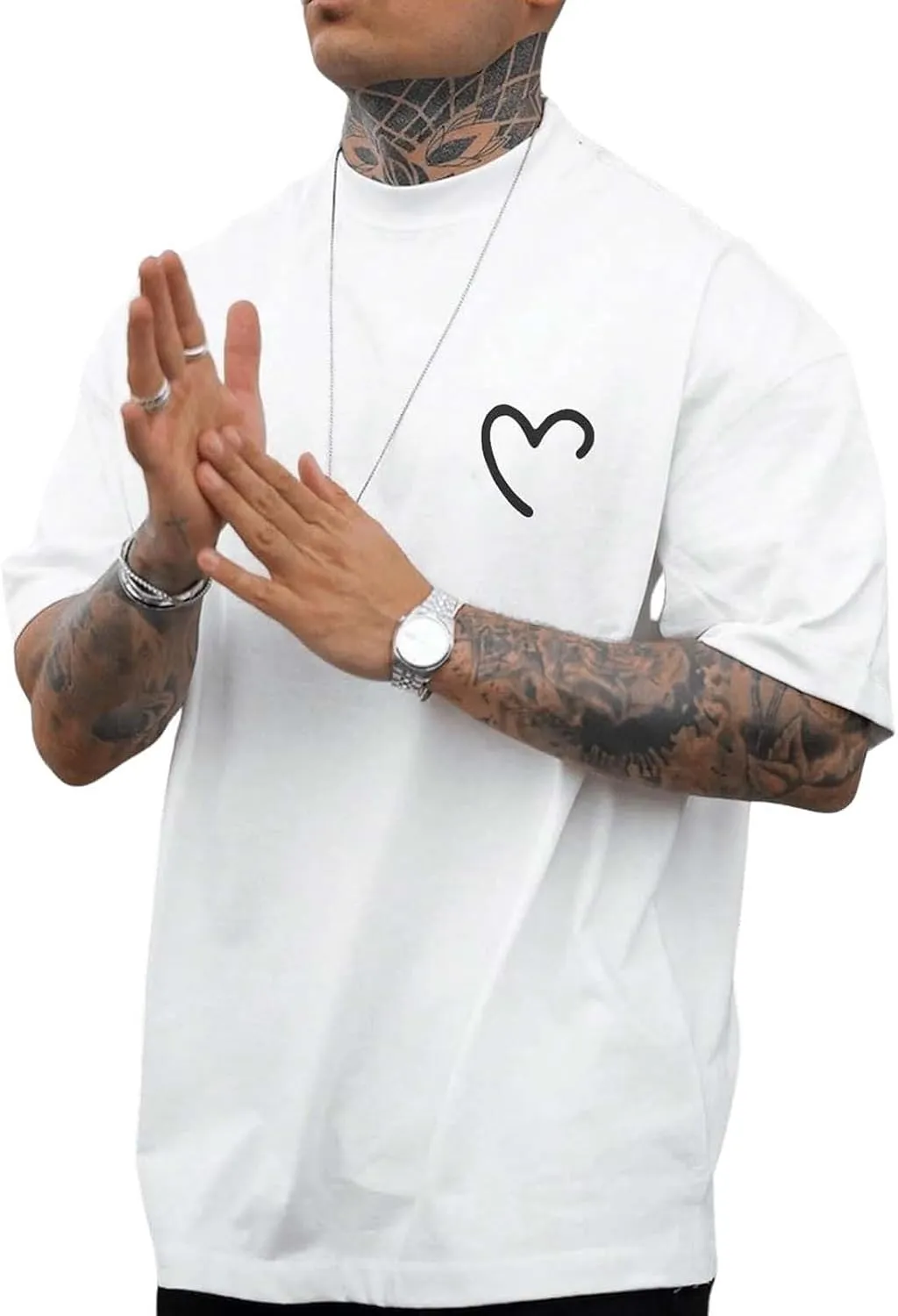 Male Oversize Spring and Summer Trend Young Large Size Printing Short Sleeve T Shirt Top Spandex T Shirt Men