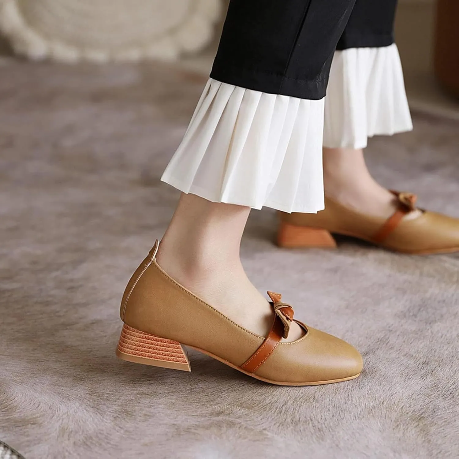 Mary Jane Oxford Women's High Heels Sweet Loose Closed Square Toe Shoes for Girls and Women Block High Heels