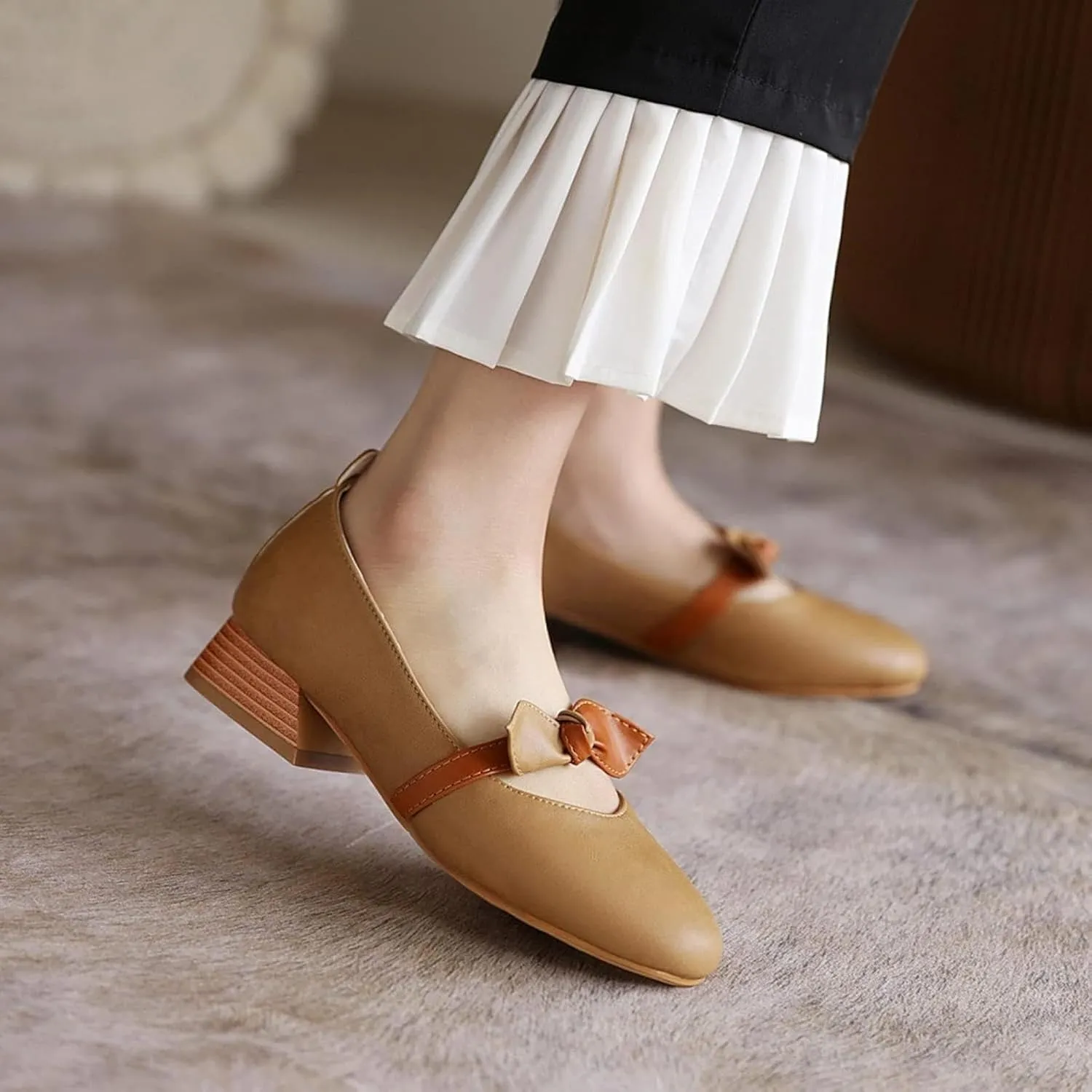 Mary Jane Oxford Women's High Heels Sweet Loose Closed Square Toe Shoes for Girls and Women Block High Heels