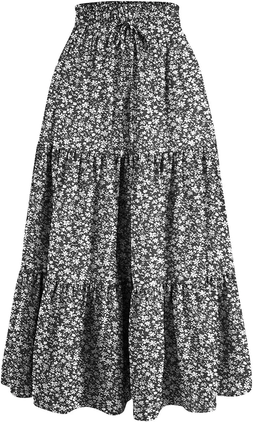 Maxi Skirts for Women 2025 Floral Boho Comfy Tiered Elastic High Waisted Vacation A-Line Flowy Swing Long Skirt