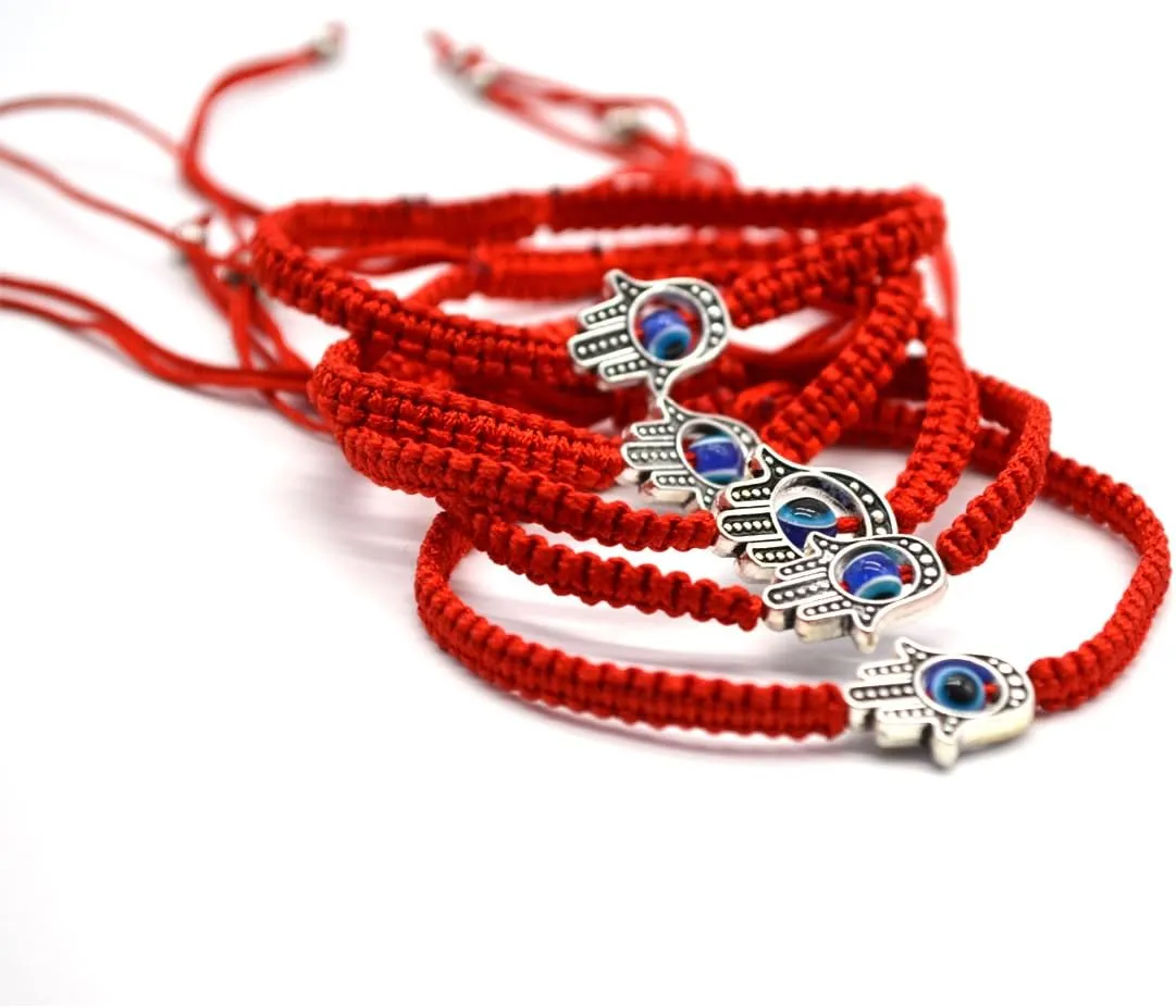 MAYMIIHOME 6 pcs Lucky Hamsa Red String Line Kabbalah Bracelets Bracelet Bangle Braided String Cord and Rotating Evil Eye Hamsa Hand - Jewish Amulet Pendant Jewelry for Success and Lucky