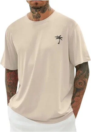 Men Comfy Tees Palm Tree Graphic Tunic Tops Simple Basic Oversized Fit Soft Short Sleeve Blouse TShirts for Daily