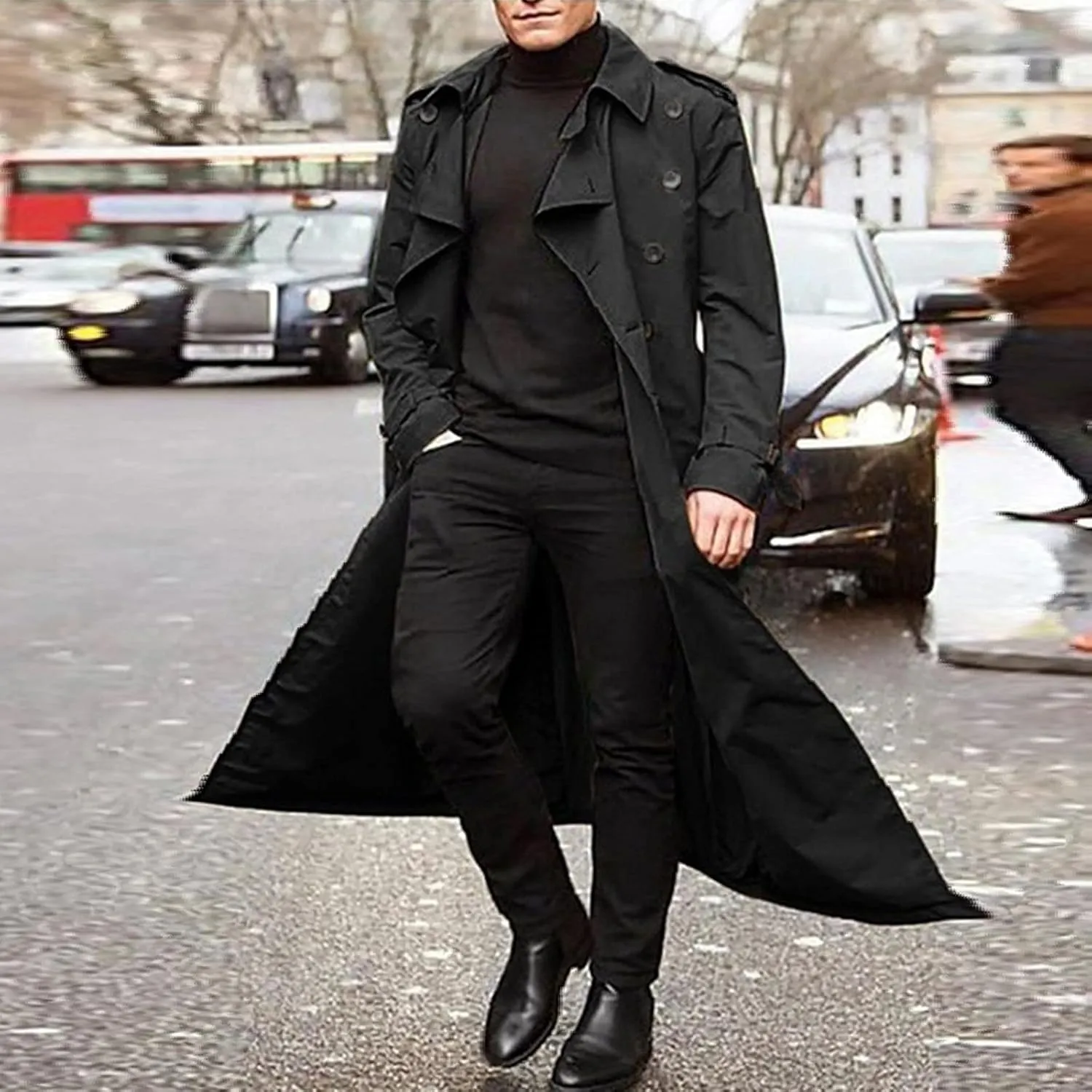 Men Trench Coat Winter Long Jacket Double Breasted Overcoat Men's Classic Wool Trench Overcoat Long Coat Jackets