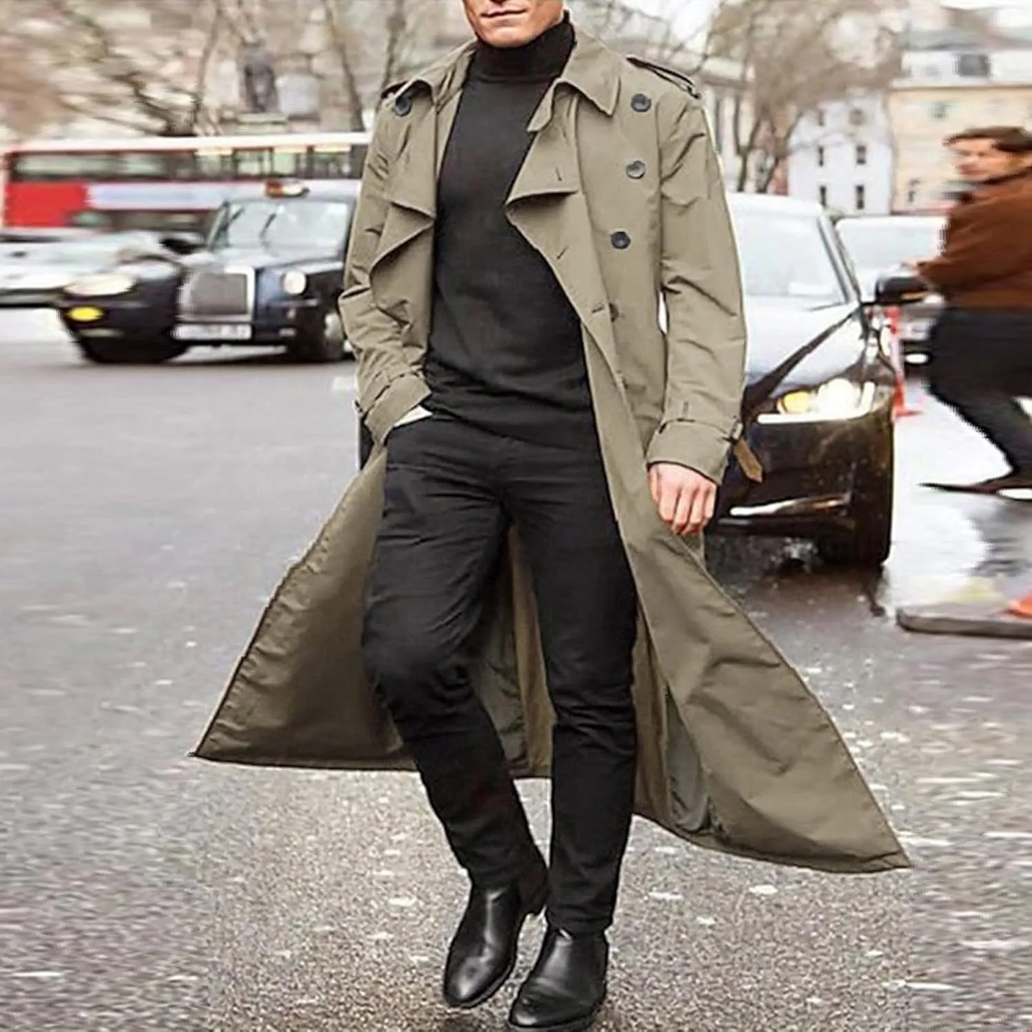 Men Trench Coat Winter Long Jacket Double Breasted Overcoat Men's Classic Wool Trench Overcoat Long Coat Jackets
