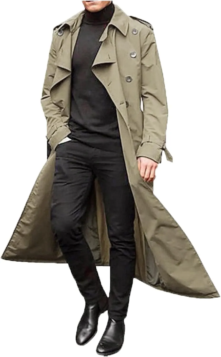 Men Trench Coat Winter Long Jacket Double Breasted Overcoat Men's Classic Wool Trench Overcoat Long Coat Jackets