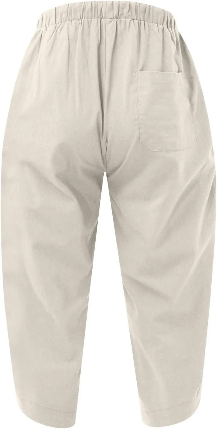Mens Baggy Pants Drawstring Cotton Linen Wide Leg Yoga Pants Solid Color Baggy Pants