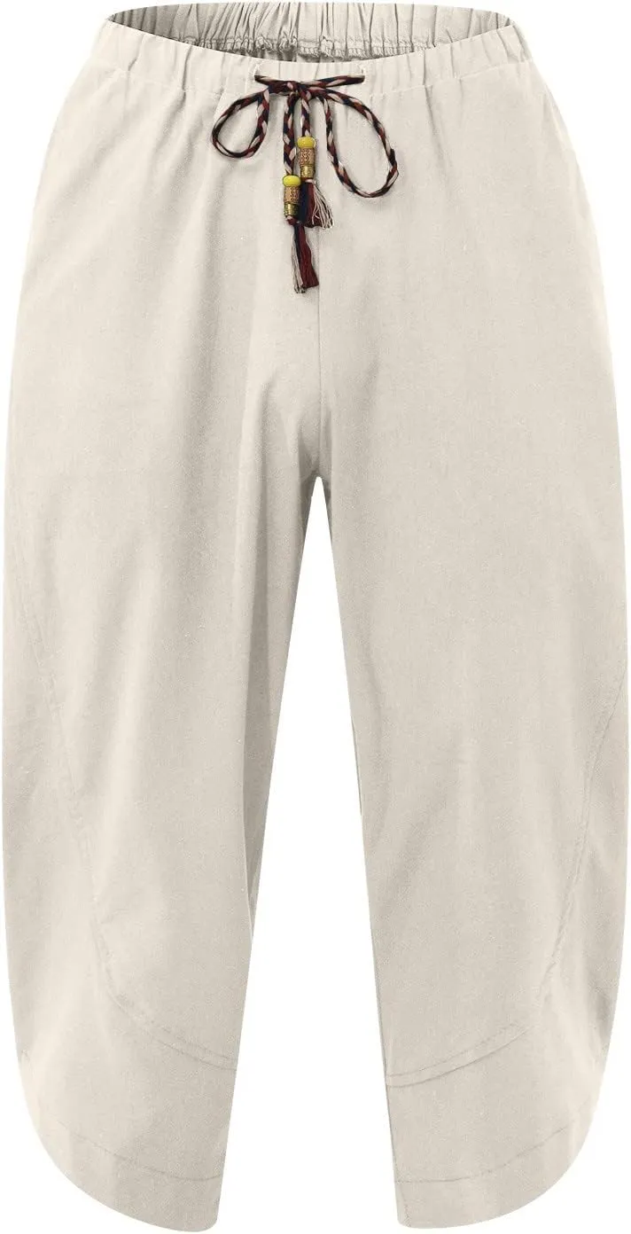 Mens Baggy Pants Drawstring Cotton Linen Wide Leg Yoga Pants Solid Color Baggy Pants