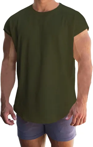 Mens Cap Sleeve Gym Tank Top Bodybuilding Athletic Muscle Cut Off T-Shirt Loose Fit Summer Quick Dry Beach Undershirt