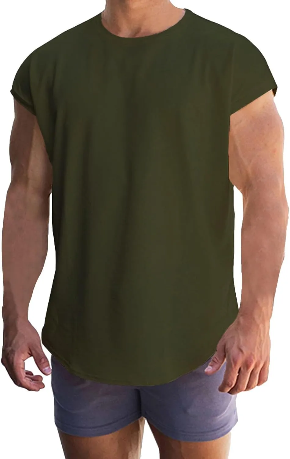 Mens Cap Sleeve Gym Tank Top Bodybuilding Athletic Muscle Cut Off T-Shirt Loose Fit Summer Quick Dry Beach Undershirt