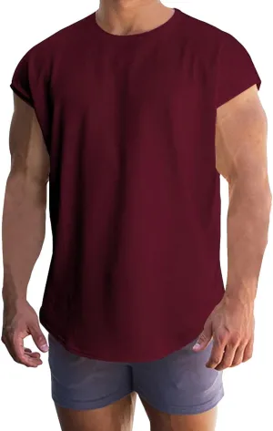 Mens Cap Sleeve Gym Tank Top Bodybuilding Athletic Muscle Cut Off T-Shirt Loose Fit Summer Quick Dry Beach Undershirt