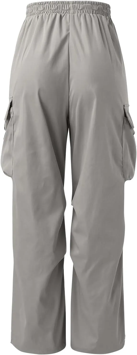 Men's Cargo Pant Drawstring Waist Casual Loose Fit Wide Leg Combat Work Pant with Pockets