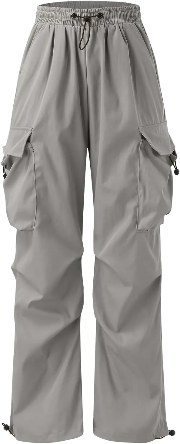 Men's Cargo Pant Drawstring Waist Casual Loose Fit Wide Leg Combat Work Pant with Pockets