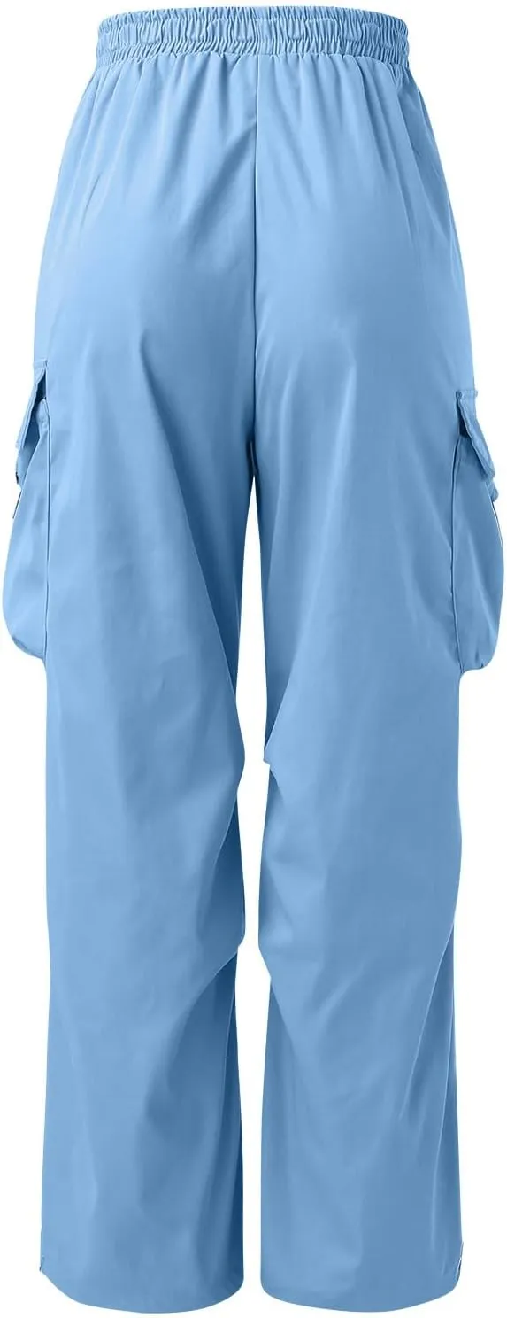 Men's Cargo Pant Drawstring Waist Casual Loose Fit Wide Leg Combat Work Pant with Pockets