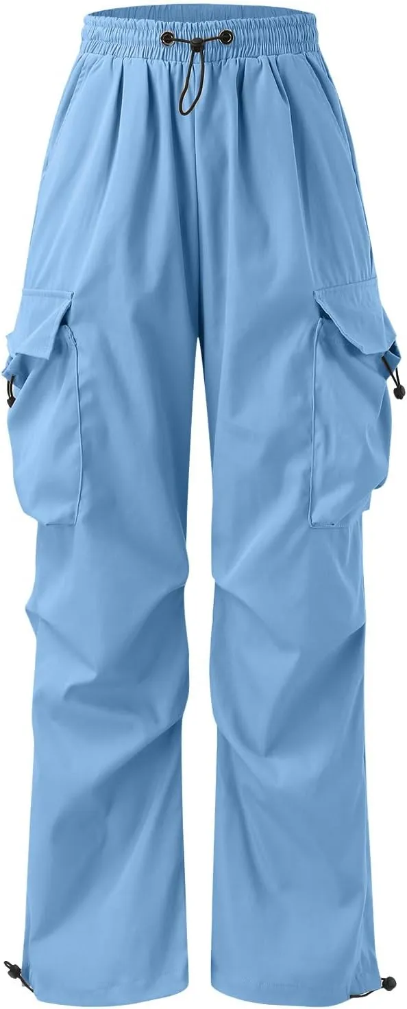 Men's Cargo Pant Drawstring Waist Casual Loose Fit Wide Leg Combat Work Pant with Pockets