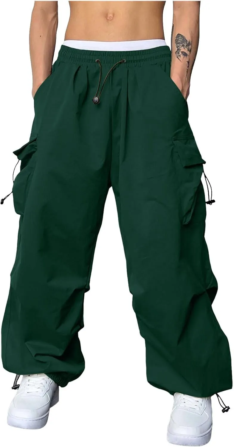 Men's Cargo Pants Loose Fit Casual Joggers Drawstring Elastic Waist Track Pants Multi Pockets