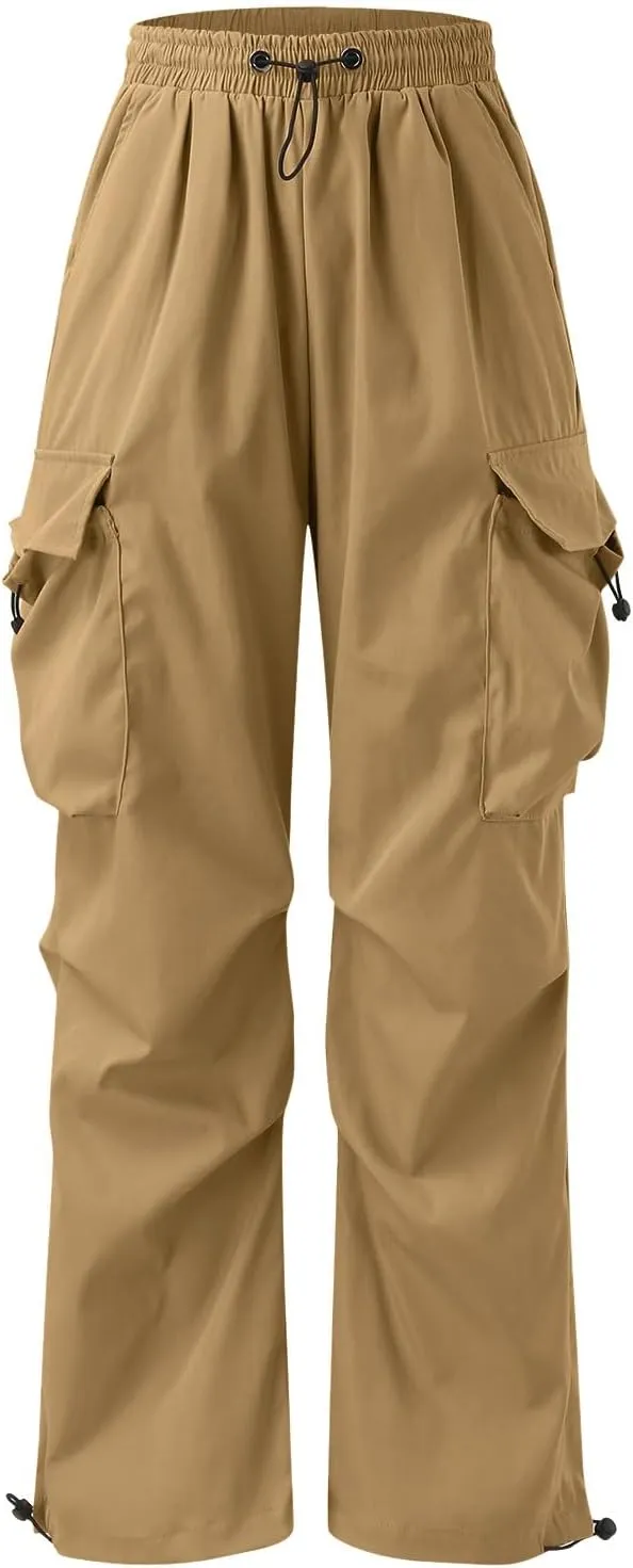 Men's Cargo Pants Loose Fit Casual Joggers Drawstring Elastic Waist Track Pants Multi Pockets