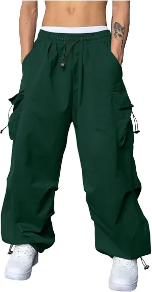 Men's Cargo Pants Loose Fit Casual Joggers Drawstring Elastic Waist Track Pants Multi Pockets